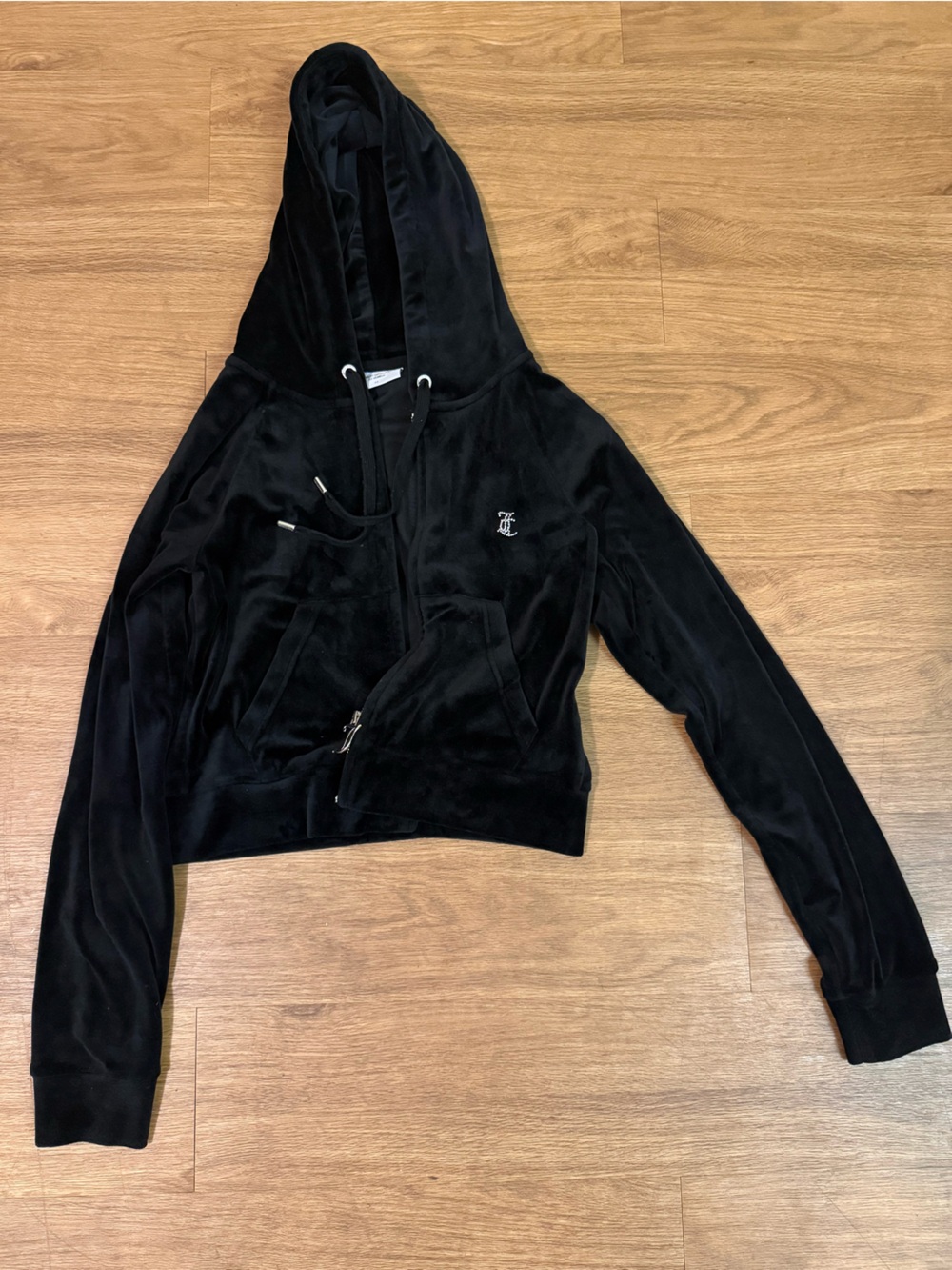 Juicy Couture Black Velour Zip Hoodie Track Jacket